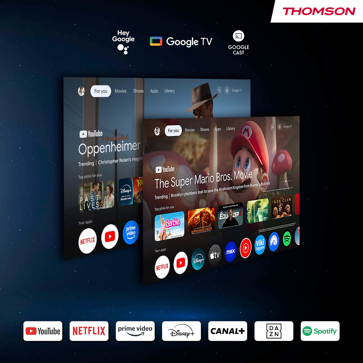 Thomson Sirius PG55B Proyector Láser RGB Inteligente, Tiro Ultra Corto, Full HD 1080p, Google TV, 600 ANSI, Auto Enfoque, HDR10+, Dolby Digital+, Batería, WiFi, Bluetooth