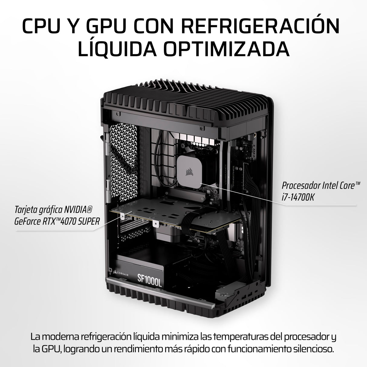 Corsair One i500 Gaming PC – CPU Intel Core i7-14700 con Refrigeración Líquida – GPU NVIDIA RTX 4070 Super con Refrigeración Líquida – Memoria Vengeance DDR5 32GB – 1TB SSD M.2 – Metal Oscuro