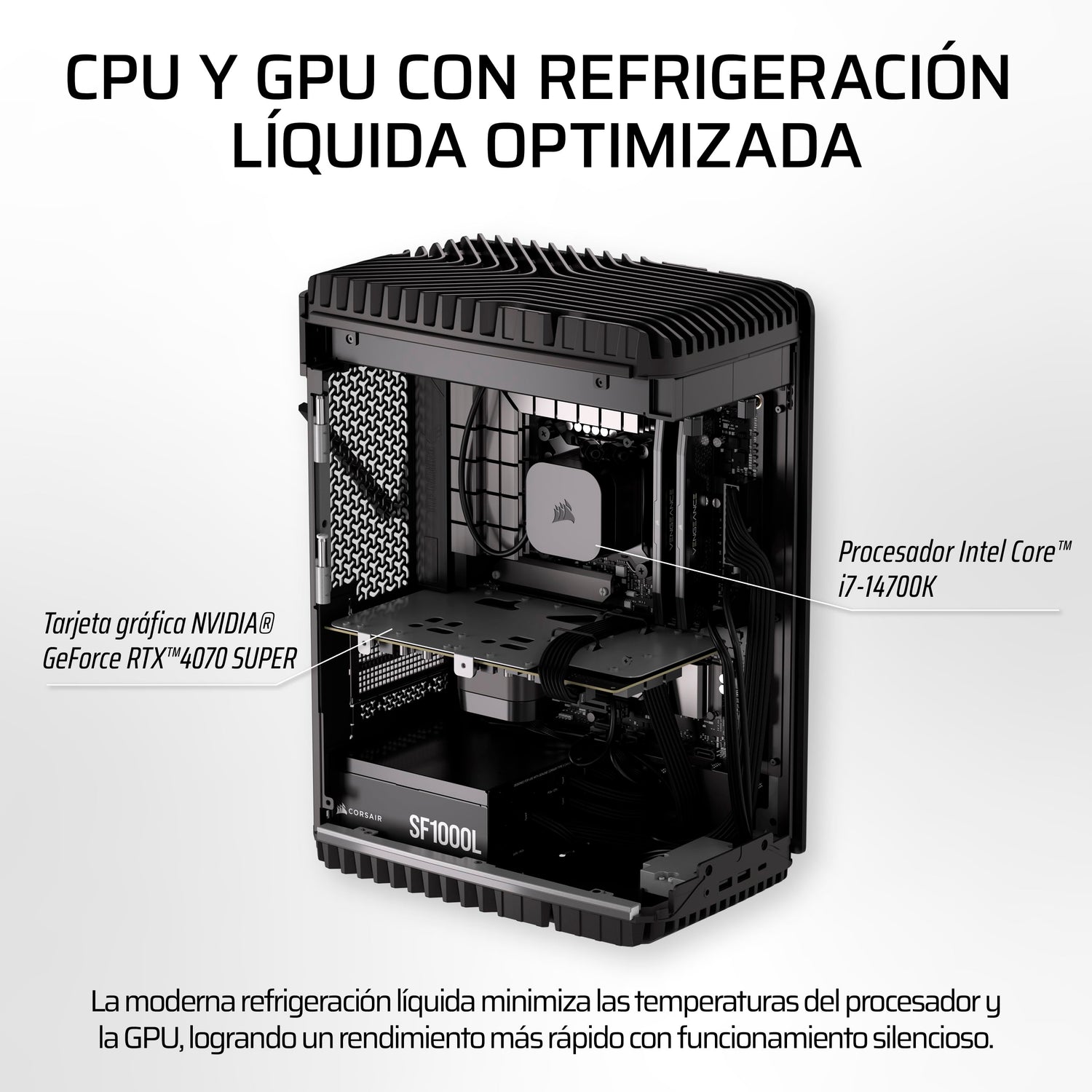 Corsair One i500 Gaming PC – CPU Intel Core i7-14700 con Refrigeración Líquida – GPU NVIDIA RTX 4070 Super con Refrigeración Líquida – Memoria Vengeance DDR5 32GB – 1TB SSD M.2 – Metal Oscuro