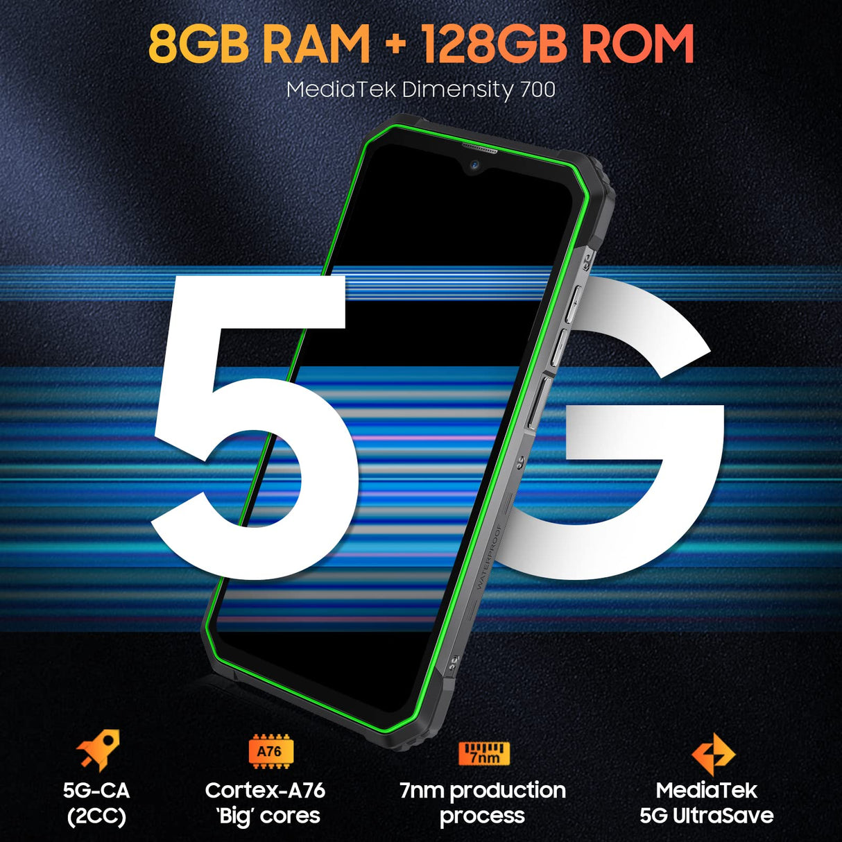 Blackview 5G - Lente térmica para Smartphone irrompible BL8800 Pro, 50MP cámara cuádruple, Dimensity 700 8 GB +128 GB, 6,58 Pulgadas, FHD+, 8380 mAh, 33 W, Carga rápida, IP68 Resistente teléfono
