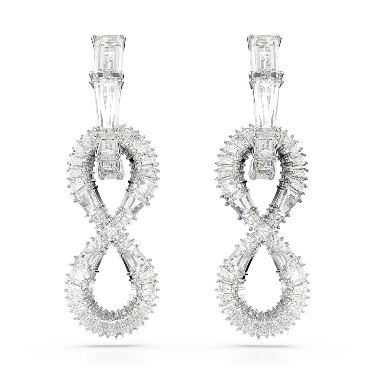 Swarovski Pendientes Hyperbola, Símbolo del infinito, Blancos, Baño de rodio