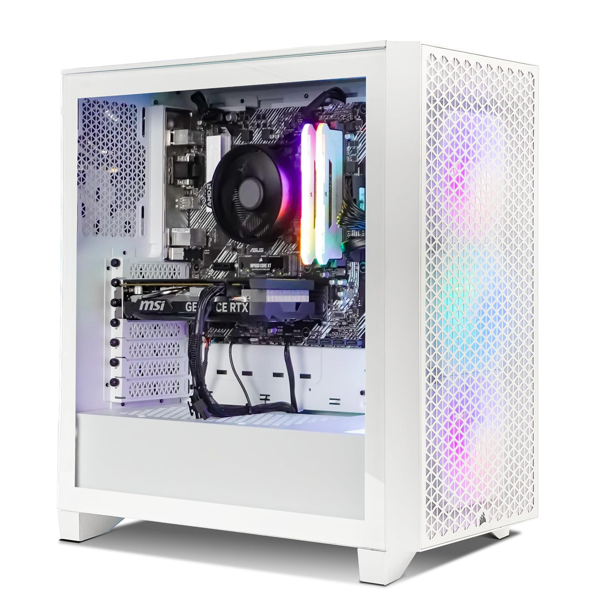 PC GAMNG - PC Gamer iCUE AMD 4060v2 White - AMD - Corsair 3000D RGB White - Tarjeta Mere ASUS Prime A520 II WiFi - Corsair Vengeance 2X8GB DDR4 3600 - SSD 1TB - Windows 11 Pro