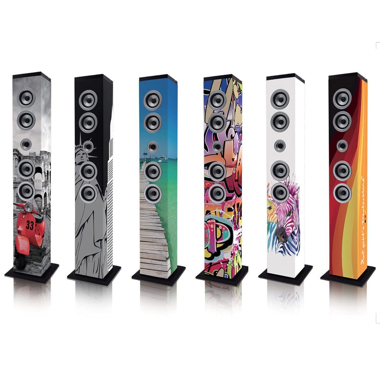 Lenco ICES IBT-6 - Altavoz de pie con Bluetooth, 40 W RMS, Radio PLL FM, Entrada USB, Ranura para Tarjeta SD, Entrada Auxiliar, con Mando a Distancia, Alemania