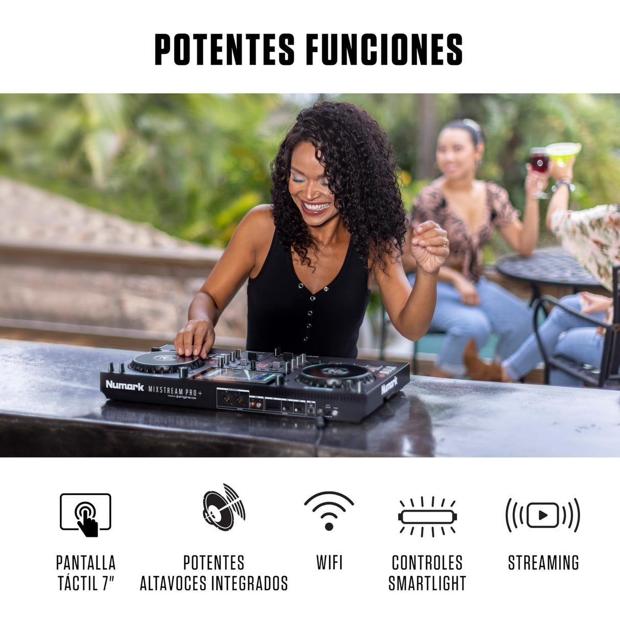 Numark Mixstream Pro+ Controlador DJ, separación de stems, 2 decks, streaming por wifi, mezclador, pantalla táctil 7" y altavoces; Serato y Virtual DJ