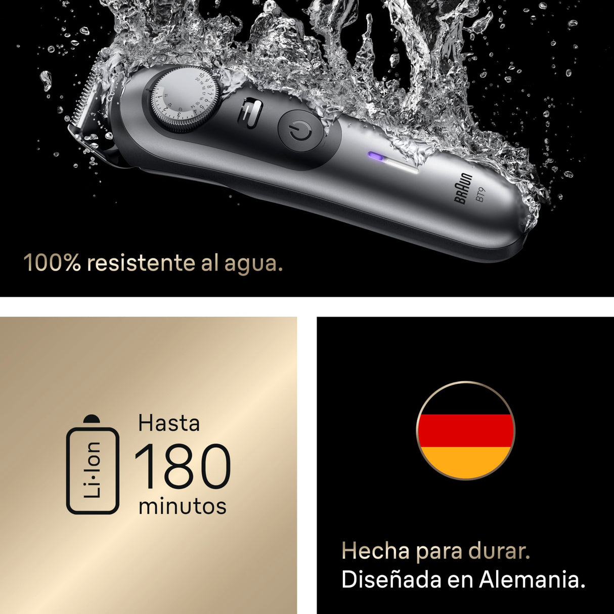 Braun Recortadora De Barba Series 9 BT9545, +11 Accesorios Para Barba, 52 Longitudes, ProBlade, Cromo