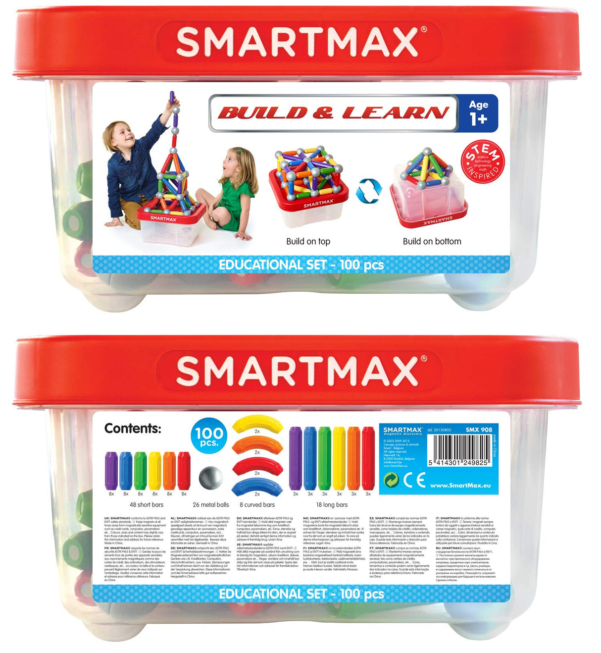 SmartMax - Build & Learn, Magnetic Discovery Construction Set with 2D & 3D Challenges, 100 pieces, 1+ Years