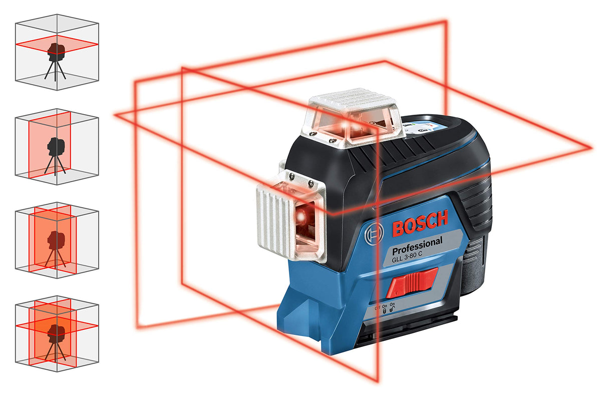 Bosch Professional Sistema 12V Nivel Láser GLL 3-80 C (1 batería 12V + cargador, láser rojo, interior, conexión Bluetooth, alcance hasta 30 m, receptor LR7, soporte universal BM1, en L-BOXX)