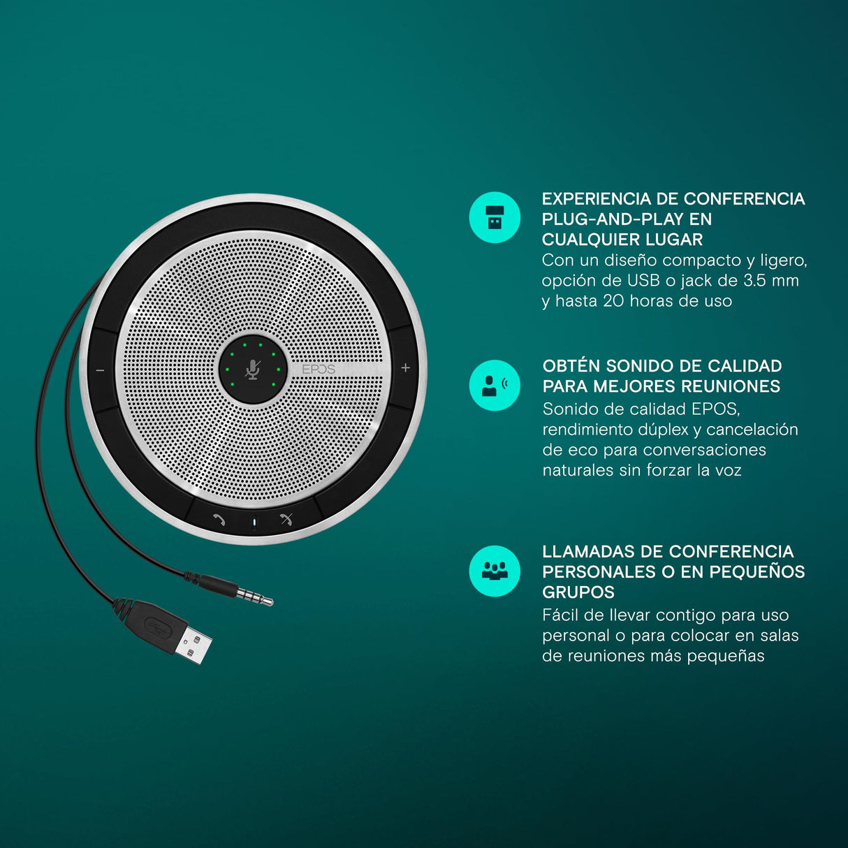Sennheiser EPOS Expand SP 20 Altavoz Universal Negro, Plata USB 2.0