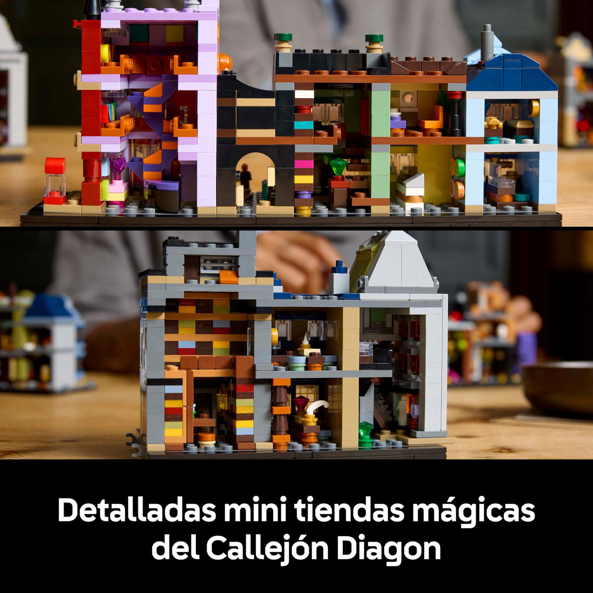 LEGO Harry Potter Tiendas Mágicas del Callejón Diagon Maqueta para Adultos y 12 Micro Figuras de Colección, Autobús Noctámbulo, Regalo para Mujeres y Hombres, Decoración Dormitorio, Set de Magia 76444