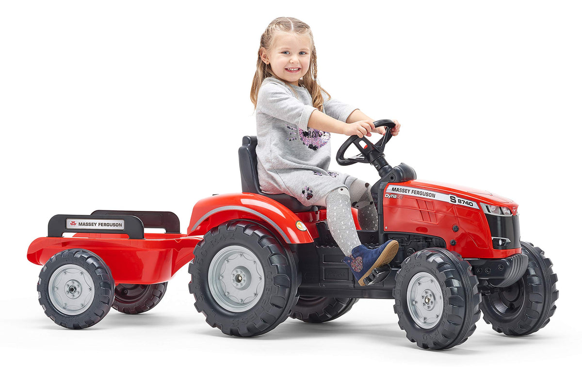 FALK-Tracteur à pédales Massey Ferguson S8740 Rouge with remorque Tractor Remolque-A Partir de 3 años-Fabricado en Francia-Volante direccional con bocina-Asiento regulable-4010AB, Multicolor, 4010ab