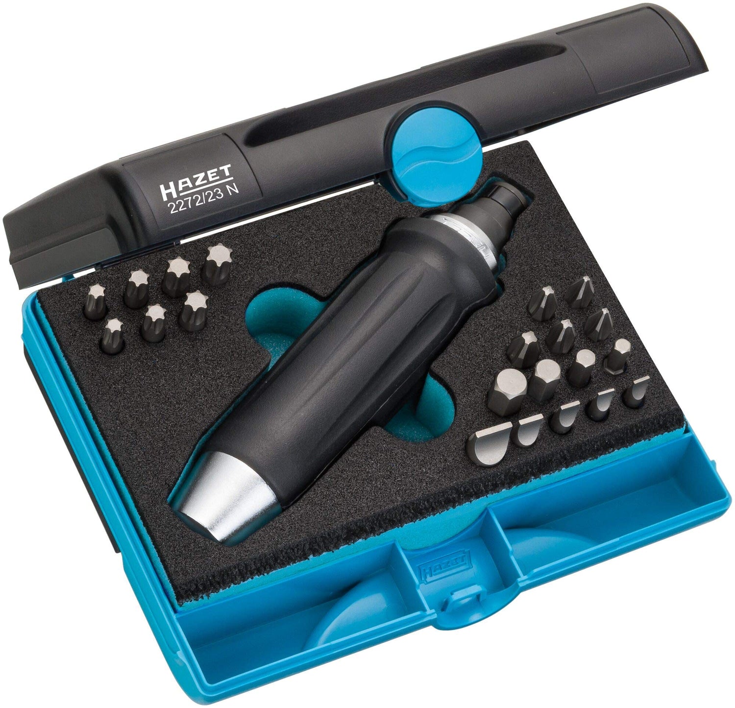 Juego de destornilladores de impacto HAZET 2272/23N I 23 piezas, accionamiento: hexágono 8 (5/16 pulgadas), hasta 80 Nm de par de apriete I para aflojar uniones atornilladas apretadas por impacto