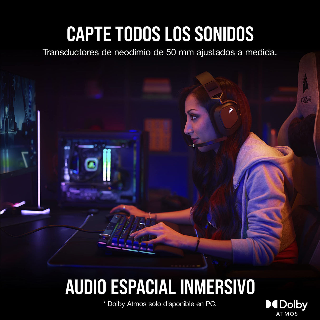 Corsair HS80 RGB WIRELESS Auriculares Inalámbricos para Juegos Multiplataforma RGB - Dolby Atmos - Micrófono Omnidireccional - Compatible con iCUE - PC, Mac, PS5, PS4 - Carbono