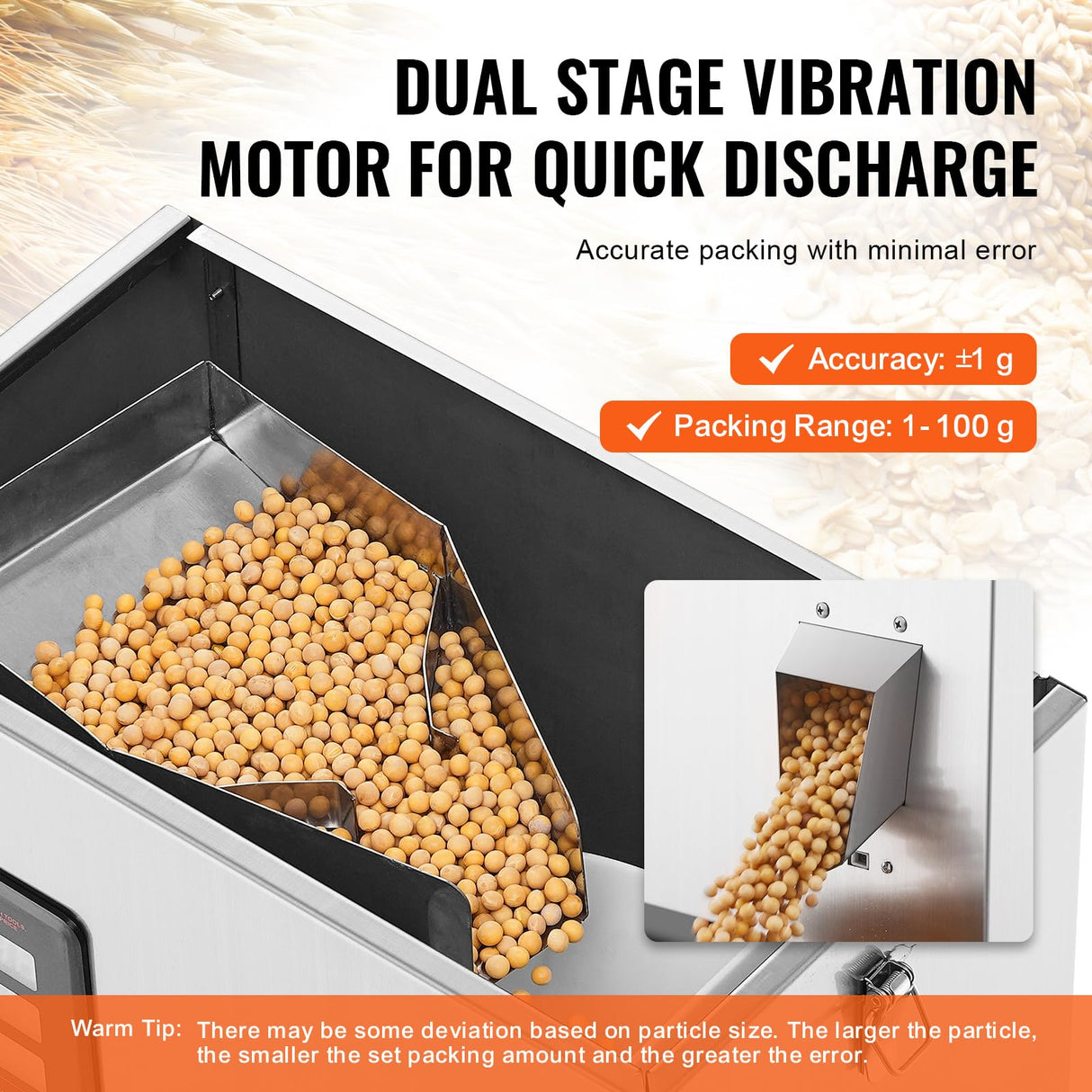 VEVOR Máquina llenadora de polvo, 1-100 g, Máquina llenadora automática inteligente de pesaje de partículas, Llenadora dispensadora para semillas de té, granos, polvo, harina, frijoles, copos