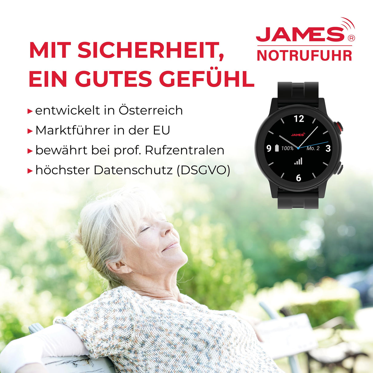 James R9 - Reloj de Emergencia y Seguridad para Personas Mayores, detección de caídas, botón de Llamada de Emergencia y Seguimiento GPS, podómetro, Monitor de frecuencia cardíaca, aplicación Familiar