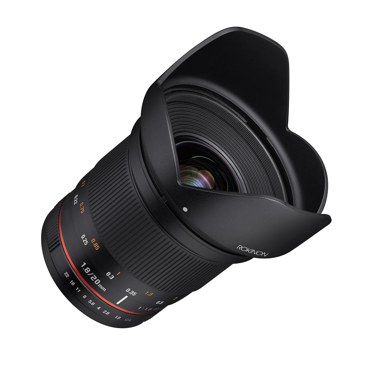 Rokinon 20 mm f/1,8 – 22 Fijo Prime 20 mm Gran Angular, Lente Negro (Modelo RK20MAF-N)