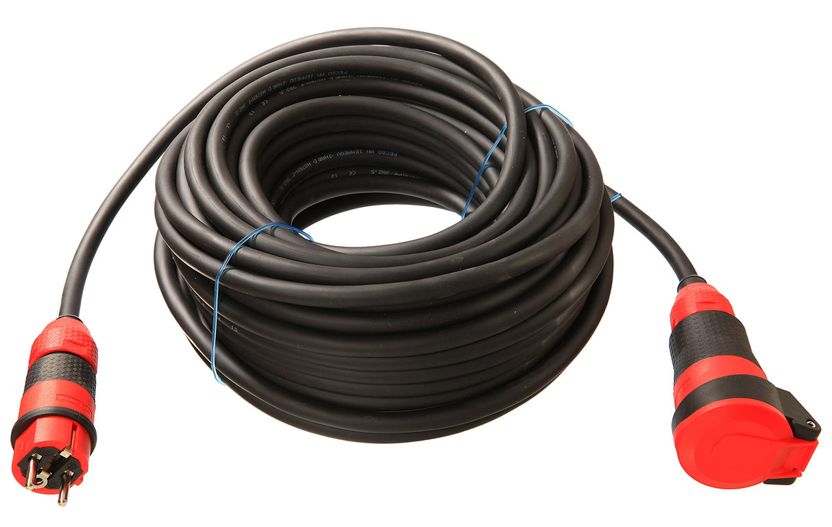 as - Schwabe Cable de extensión SCHUKOultra Pro - 25 m H07RN-F 3G2,5-230V/16A/3.500W - Resistente a Aceite, UV y ozono - Uso rudo - protección contra Polvo y Salpicaduras IP54 - Negro/Rojo – 62253