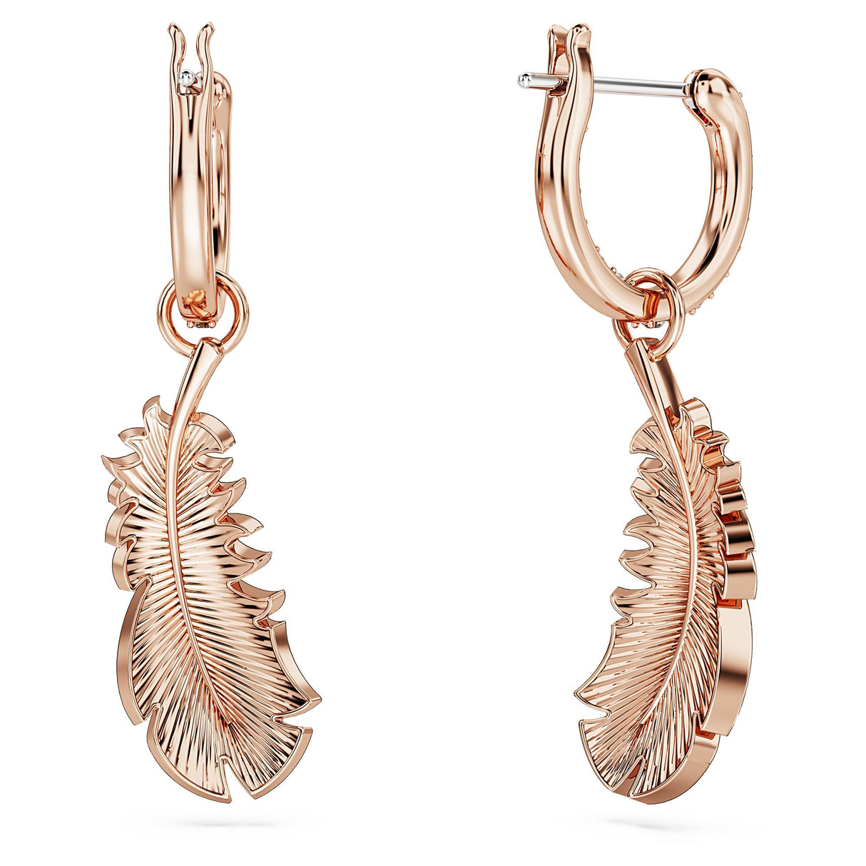 Swarovski Pendientes Nice, Motivo de Pluma, Cristales Blancos, Baño tono oro rosa