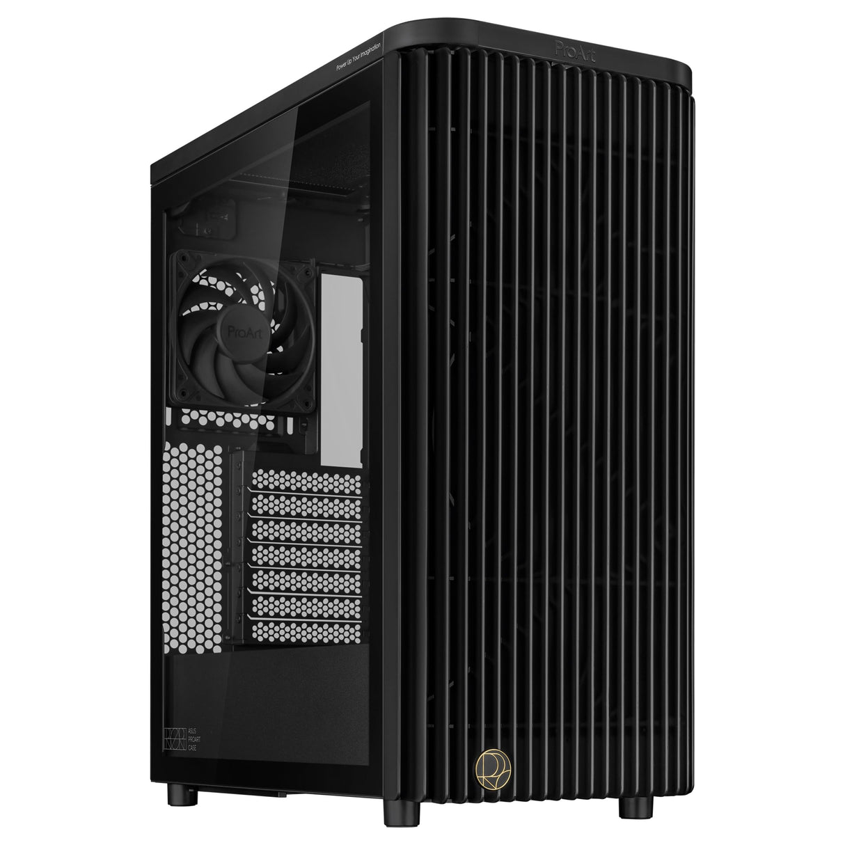 ASUS ProArt PA401, Chasis ATX con Panel de Vidrio Templado, Compatible con GPU de hasta 314 mm, Dos Ventiladores de 160 mm, Bloqueo del Panel Lateral, Soporte para Fuente de alimentación extraíble