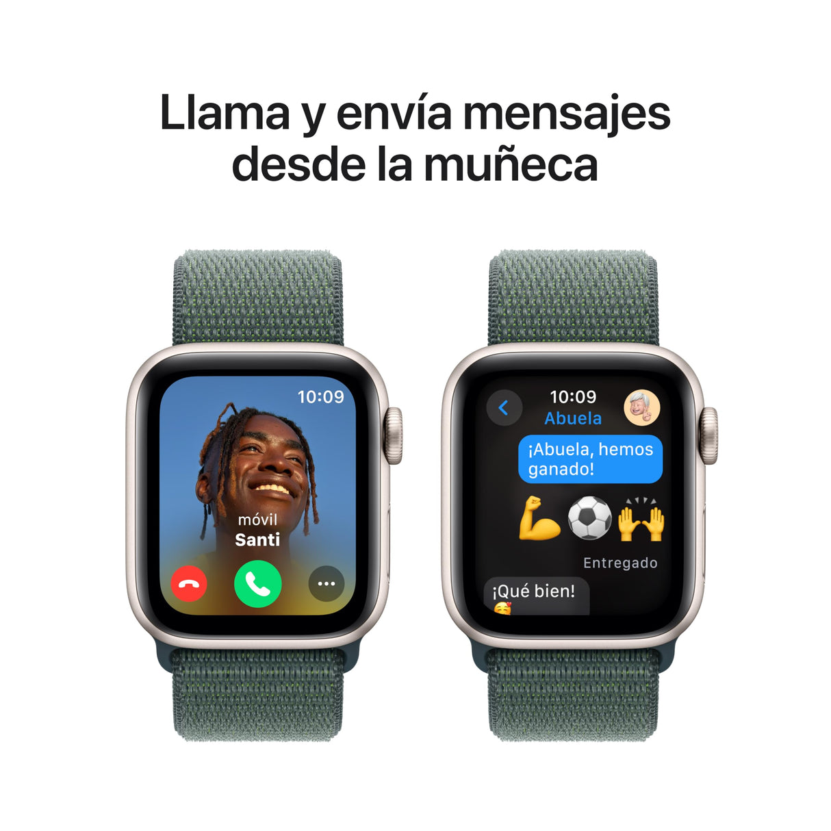 Apple Watch SE de 2.ª generación GPS Smartwatch con Caja de Aluminio en Blanco Estrella de 40 mm y Correa Loop Deportiva Verde Lago. Monitores de entreno y sueño y Neutro en Carbono