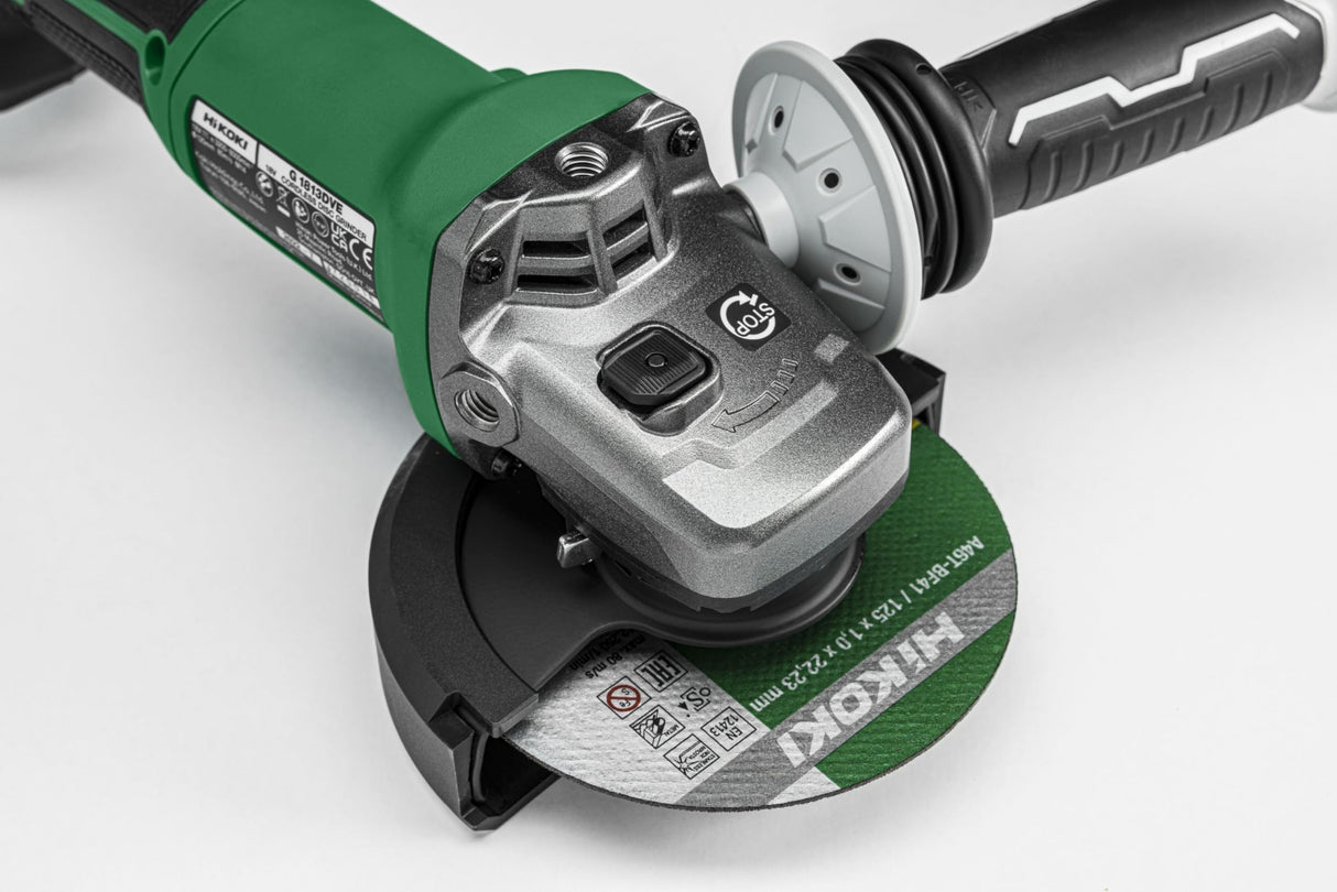 HIKOKI Akku Winkelschleifer G1813DVE, Schleifscheiben Ø: 125 mm (18V, Leerlaufdrehzahl: 3200-8000 min-1/ mit (AT Modus), Antriebsspindel: M14, Brushless, OHNE Akku, Ladegerät u.Transportkoffer)