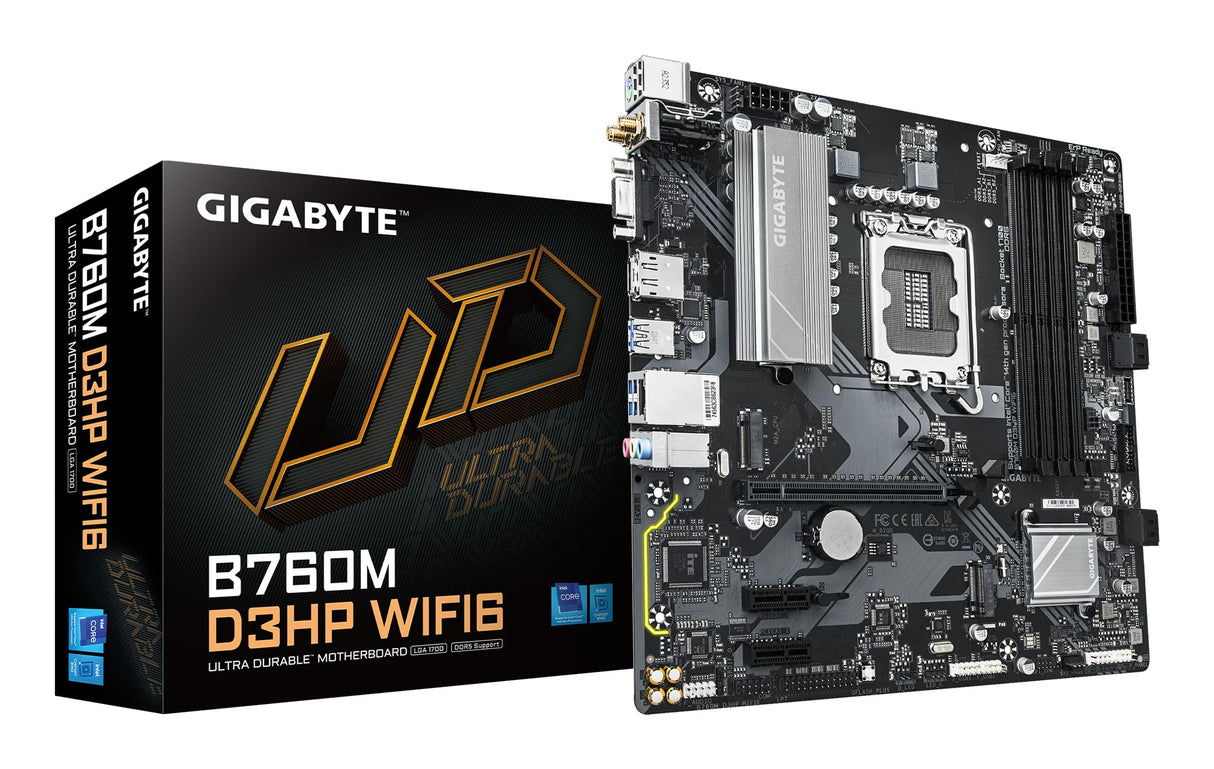 GIGABYTE B760M D3HP WIFI6 Placa Base - Compatible con procesadores Intel Core 14ª generación, VRM Digital de 4+1+1 Fases, hasta 5600 MHz DDR5, 2X M.2 PCIe 4.0, Wi-Fi 6, LAN GbE, USB 3.2 Gen 1