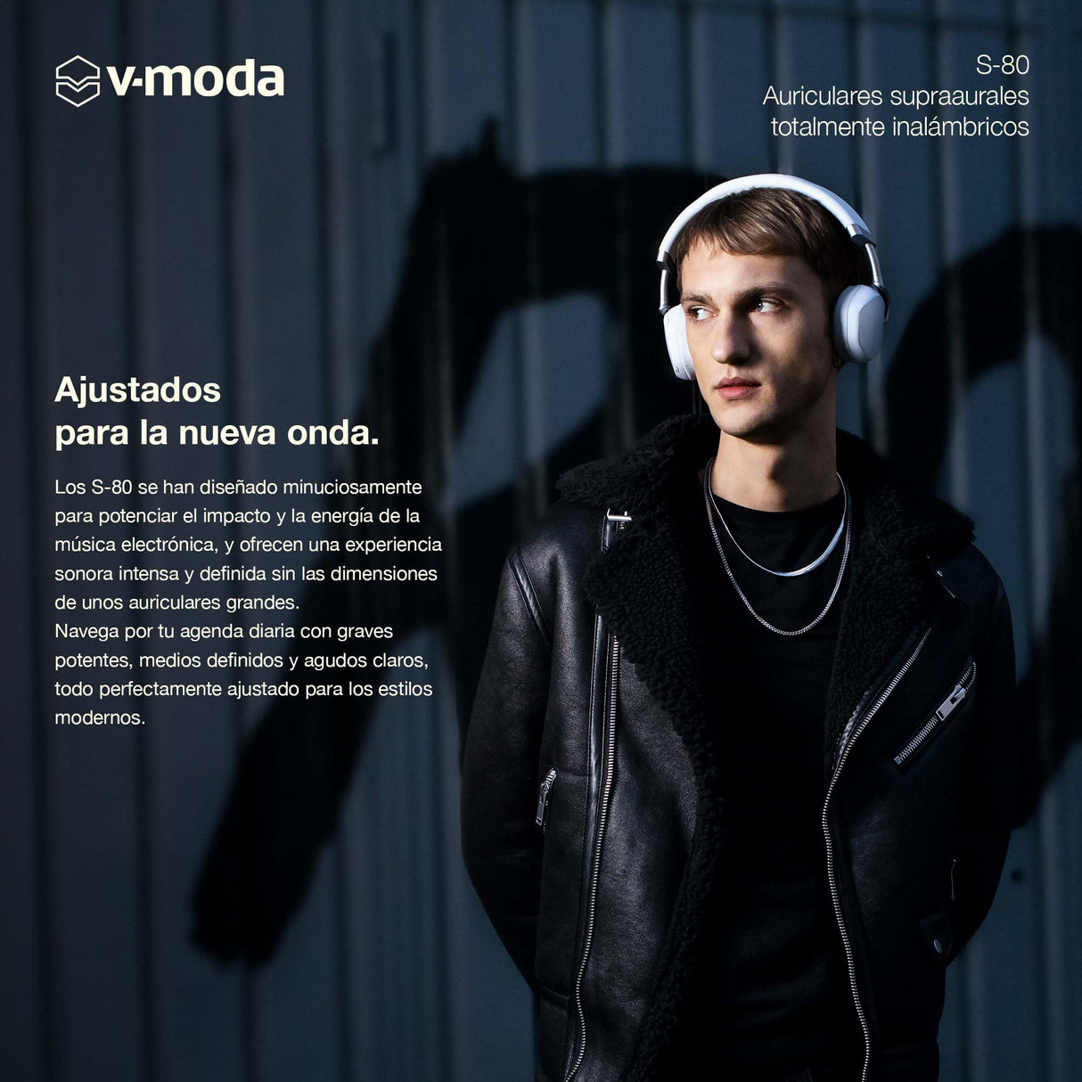V-Moda S-80 | Auriculares supraaurales Totalmente inalámbricos | Sistema de Altavoces Personal | Diseño Elegante |Sonido Potente, Ajustado para la música electrónica | App de edición móvil | Blanco