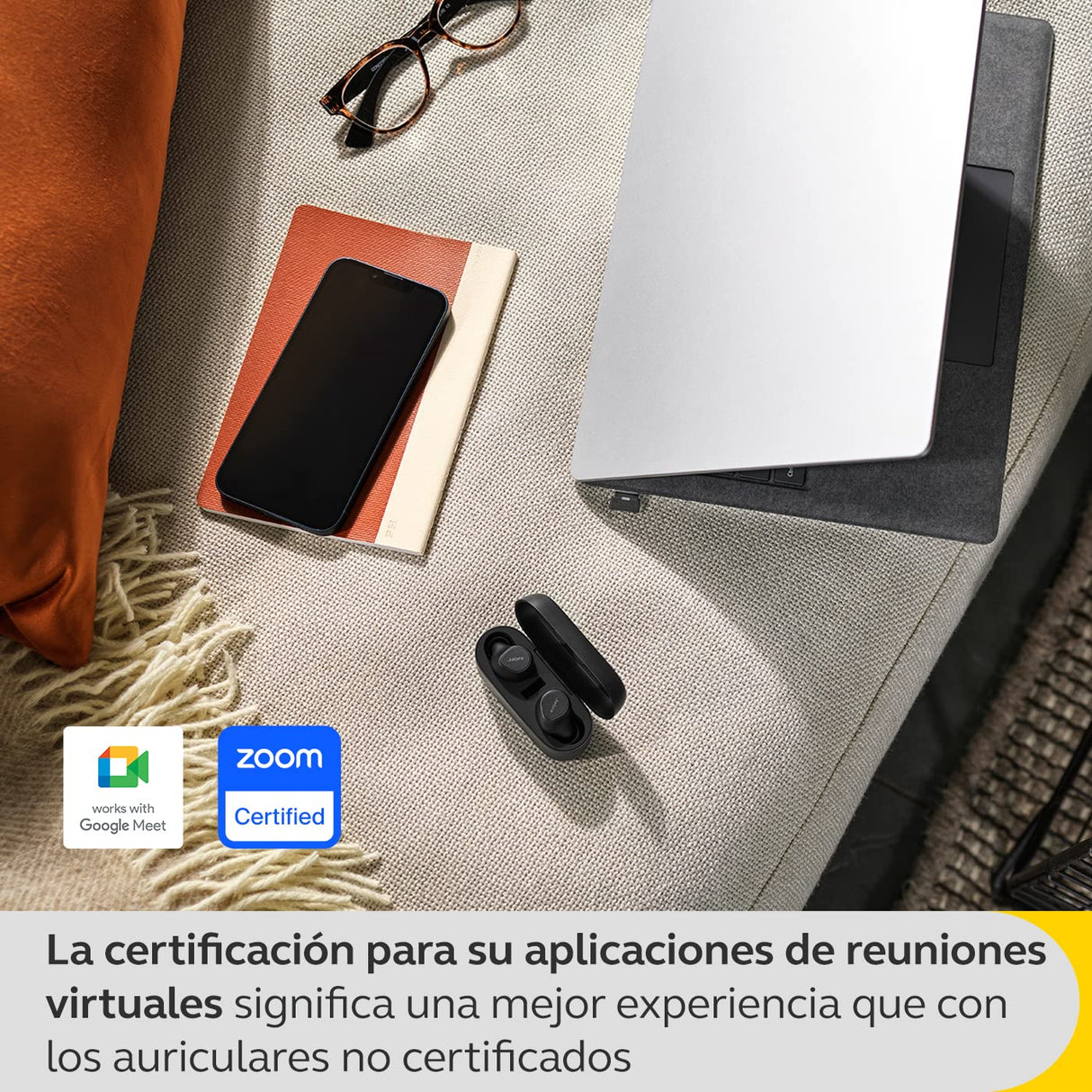 Jabra Evolve2 Buds, Auriculares Bluetooth Intraaurales Inalámbricos, Cancelación Activa de Ruido, MultiSensor y Base de Carga Inalámbrica, Certificados para Reuniones Virtuales, Negro