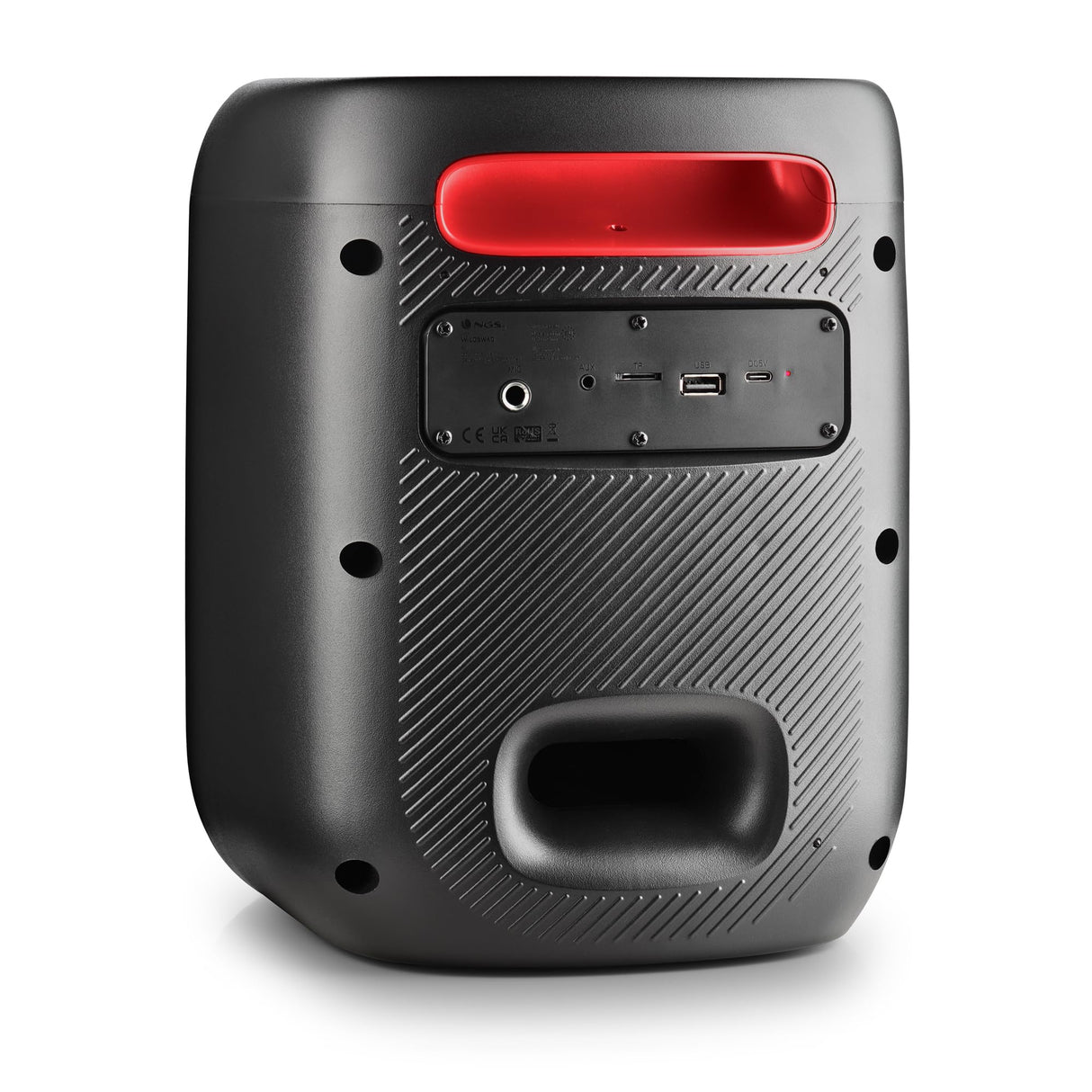 NGS Wild Swag Go - Altavoz Portátil, Compatible con la Tecnología Bluetooth 5.0, True Wireless Stereo, Luces y Pantalla LED, Entrada USB, Audio TF y Auxiliar, 24 x 23 x 30 cm, 80 W, Color Negro