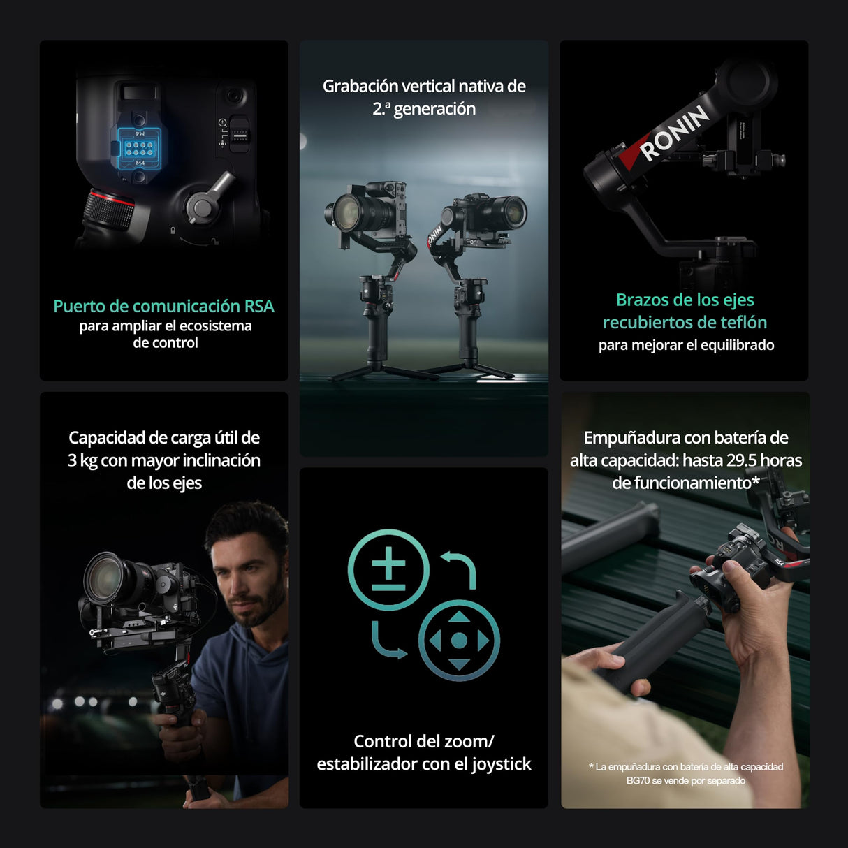 DJI Pack RS 4, estabilizador en 3 Ejes para cámaras DSLR y sin Espejo Canon/Sony/Panasonic/Nikon/Fujifilm, con grabación Vertical nativa, Joystick de Cambio de 2 Modos, Motor Focus Pro