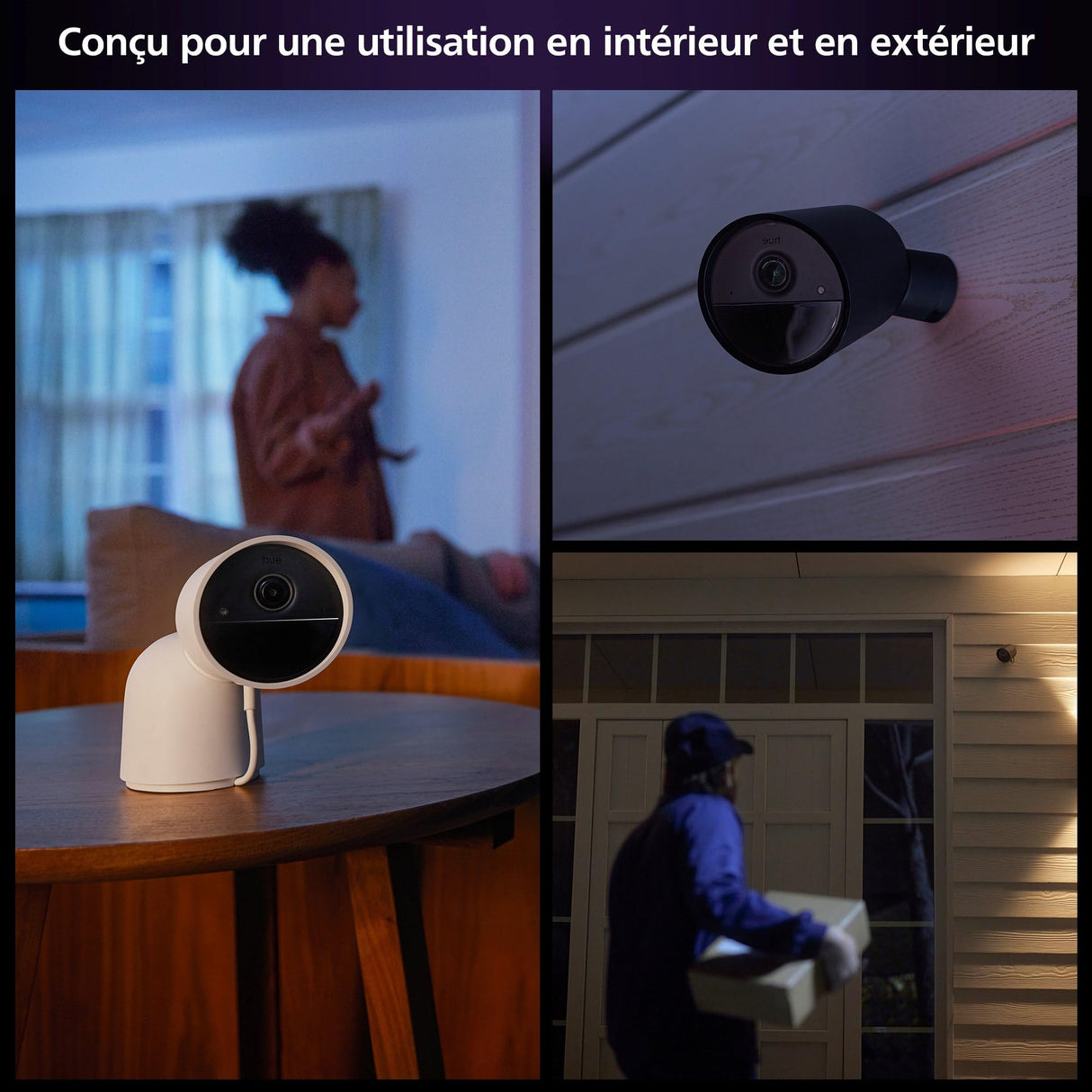 Philips Hue Secure Cámara de Video Vigilancia Inteligente con Base para Exteriores o Interiores, Versión con Cable, Full HD Video, Control de Seguridad e Iluminación en una Sola App, Blanco