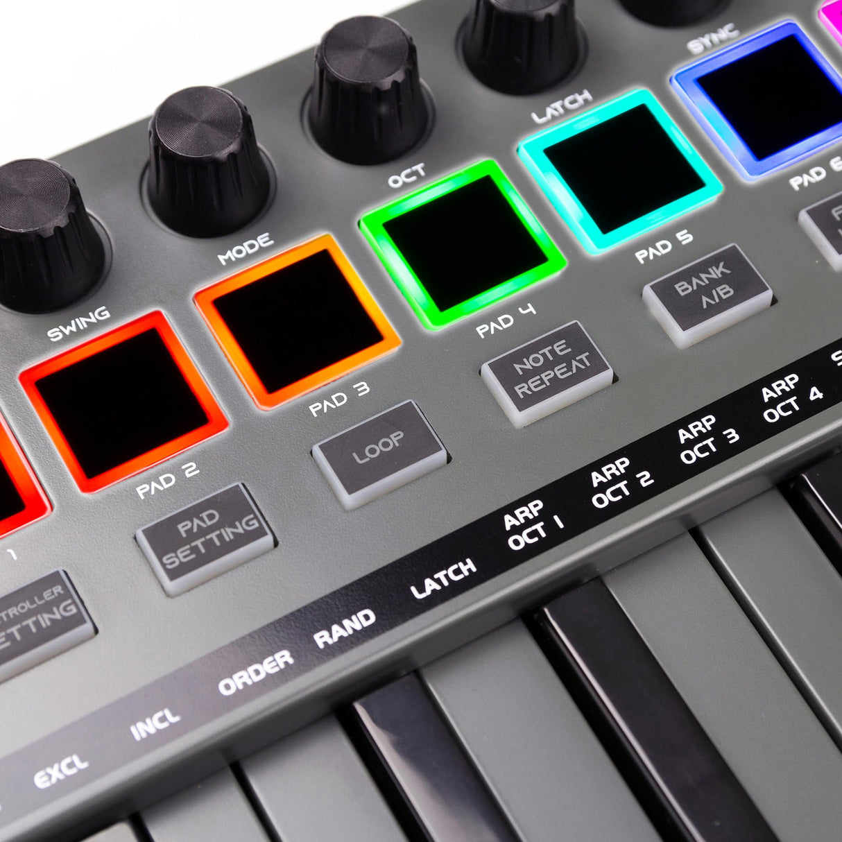 RockJam Go - Controlador de teclado MIDI USB y Bluetooth de 25 teclas con 8 almohadillas de batería retroiluminadas, 8 perillas