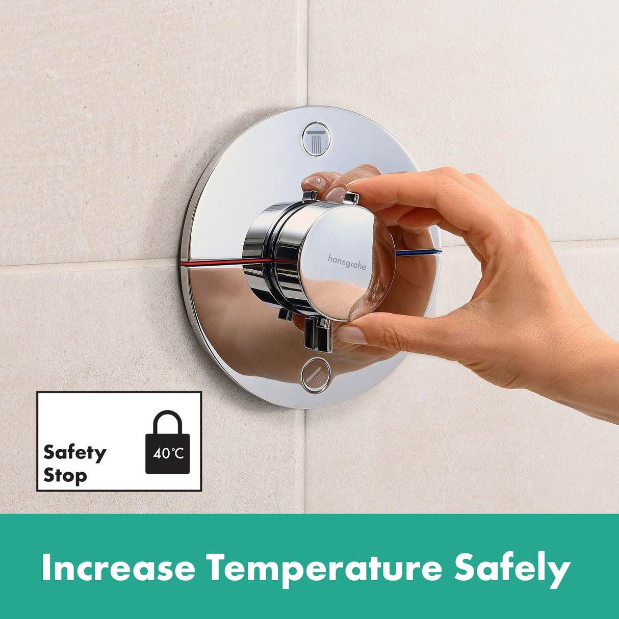 hansgrohe ShowerSelect Comfort S, termostato empotrado , grifo con botón de seguridad (SafetyStop) a 40 °C, termostato redondo para ducha y bañera, mezclador para 2 funciones, cromo
