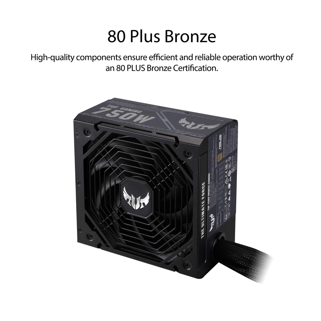 ASUS TUF-GAMING-750B - Fuente de alimentación 750W Bronze (80 Plus Bronze, Grado Militar, Doble rodamiento de Bolas, Revestimiento PCB, Axial-Tech, tecnología 0db, Cables apantallados) Negro