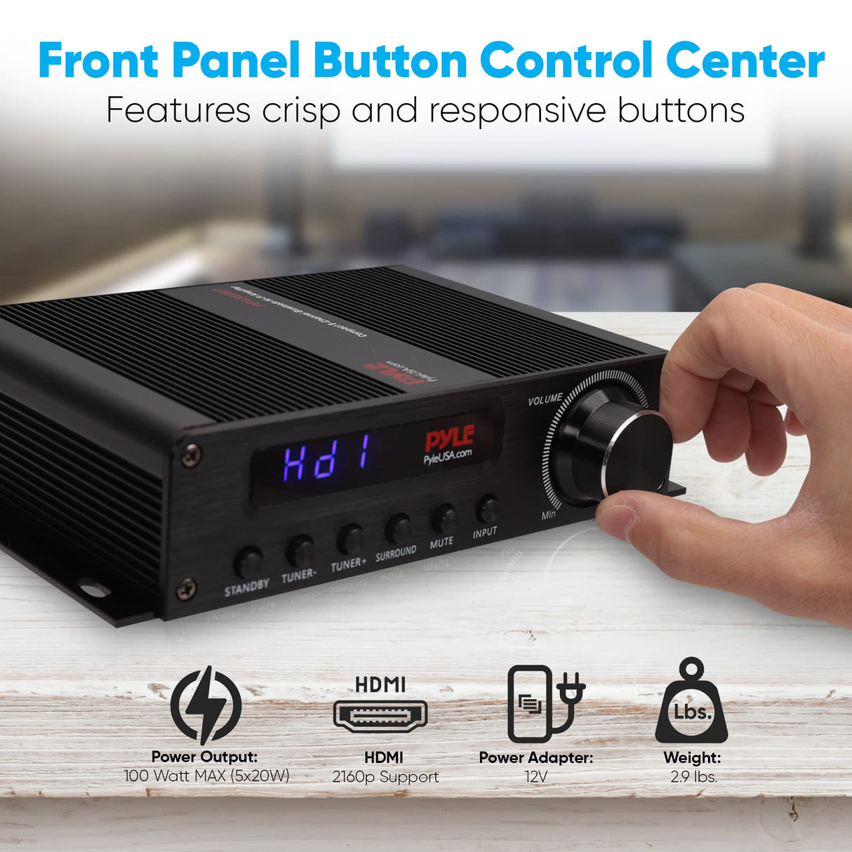 Pyle USA - PFA560BT - Wireless Bluetooth Home Audio Amplifier - 100W 5.1 Canal Home Theater Power Stereo Receptor, Sonido Envolvente w/HDMI, AUX, Antena FM, Entrada de Altavoz de subwoofer, Adaptador