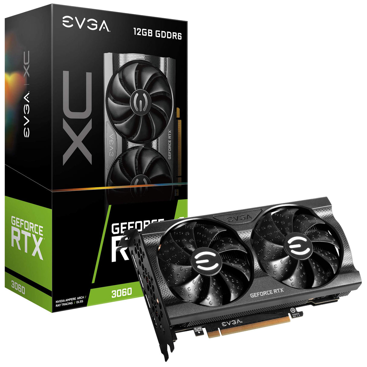 EVGA GeForce RTX 3060 XC Gaming, 12G-P5-3657-KR, 12GB GDDR6, Doble Ventilador, Placa Posterior de Metal