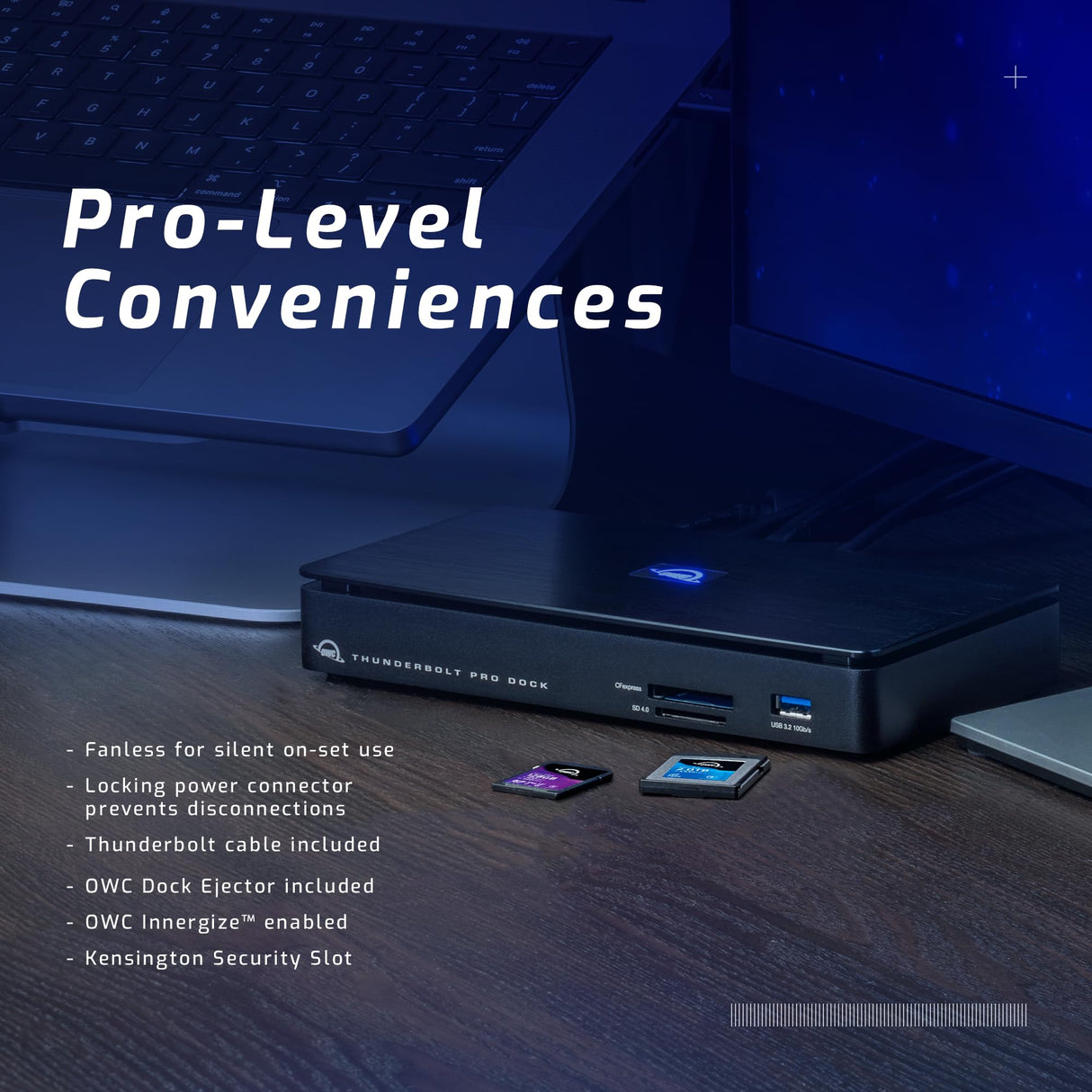OWC Thunderbolt Pro Dock - 2X Thunderbolt 3 (USB-C), 1x USB 3.2 Gen 2 Tipo-C, 3X USB 3.2 Gen 2 Tipo-A, 1x DisplayPort, 1x 10 Gigabit Ethernet (10GbE), 1x Ranura para CFexpress, 1 Ranura para SD Black