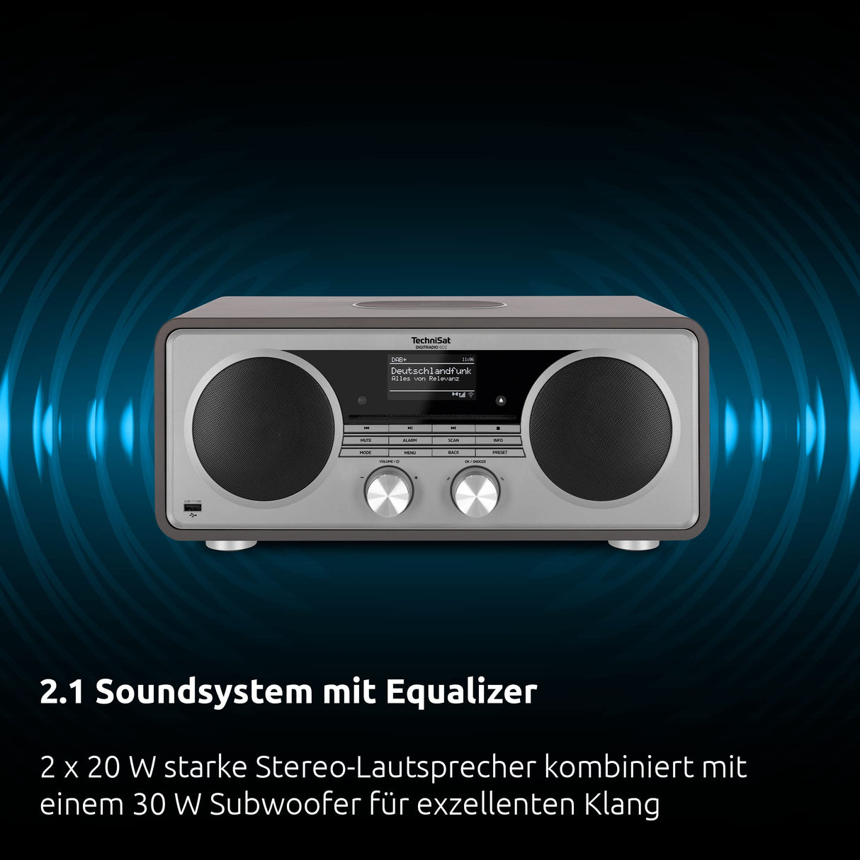 TechniSat DIGITRADIO 602 - Radio por Internet Estéreo (DAB, FM, Sistema 2.1 de 70 vatios con Subwoofer, CD, USB, Transmisión Bluetooth, AUX, WLAN, Despertador, Spotify, Control Remoto) Antracita
