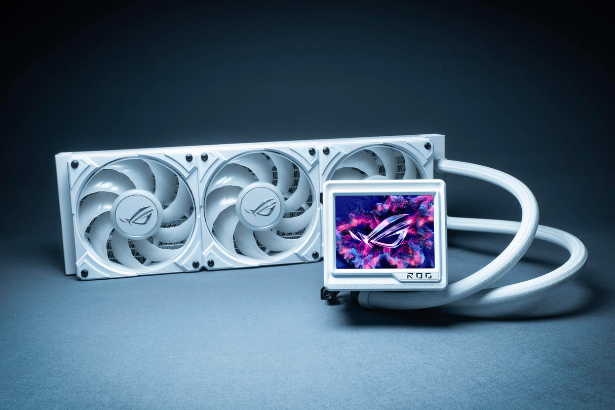 ASUS ROG Ryujin III 360 ARGB Extreme White Sistema de refrigeración AiO con Bomba Asetek Gen8 V2, Ventiladores magnéticos Reforzados, LCD de 3.5'', monitorización del Hardware y GIF Personalizados