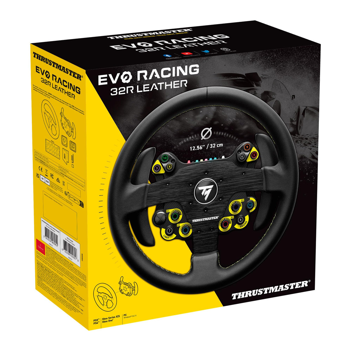 Thrustmaster EVO Racing 32R Leather, Aro de Volante Redondo Forrado en Cuero y Buje Desmontable, para PC y Consolas