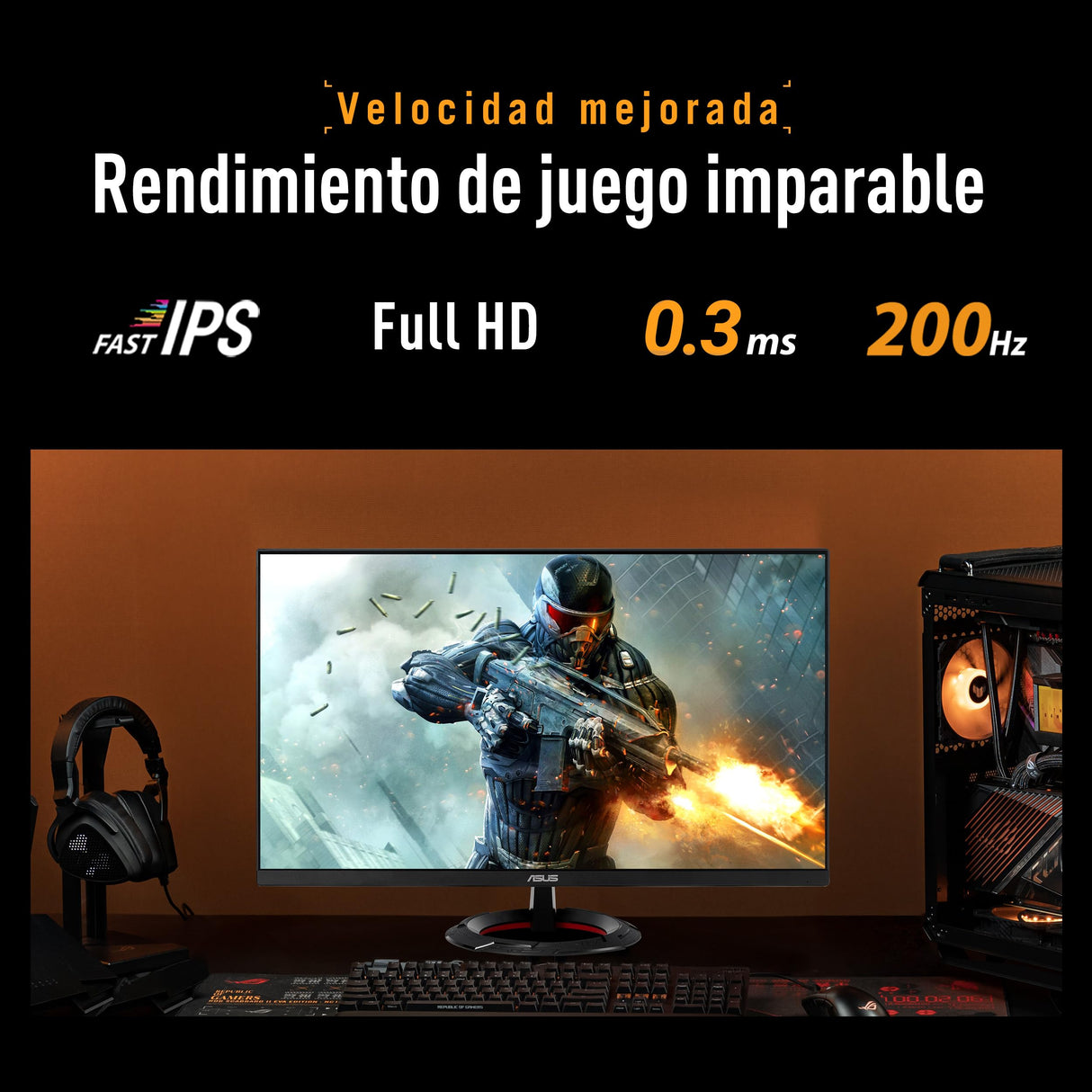 ASUS TUF Gaming VG279Q5R - Monitor de 27", Full HD (1920 x 1080), 200 Hz, Fast IPS, ELMB, 0,3 ms GTG (mín.), Altavoces estéreo, DisplayWidget Center, AI Visual