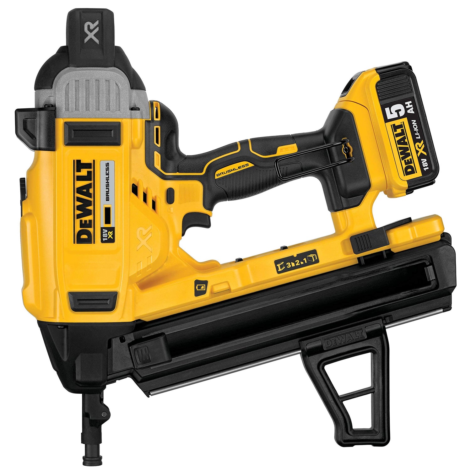 DEWALT DCN890P2-QW - Clavadora de Hormigón sin escobillas XR 18V con 2 baterías Li-Ion 5,0Ah para clavos 15° de 2,6-3,7mm diámetro y 13-57mm largo