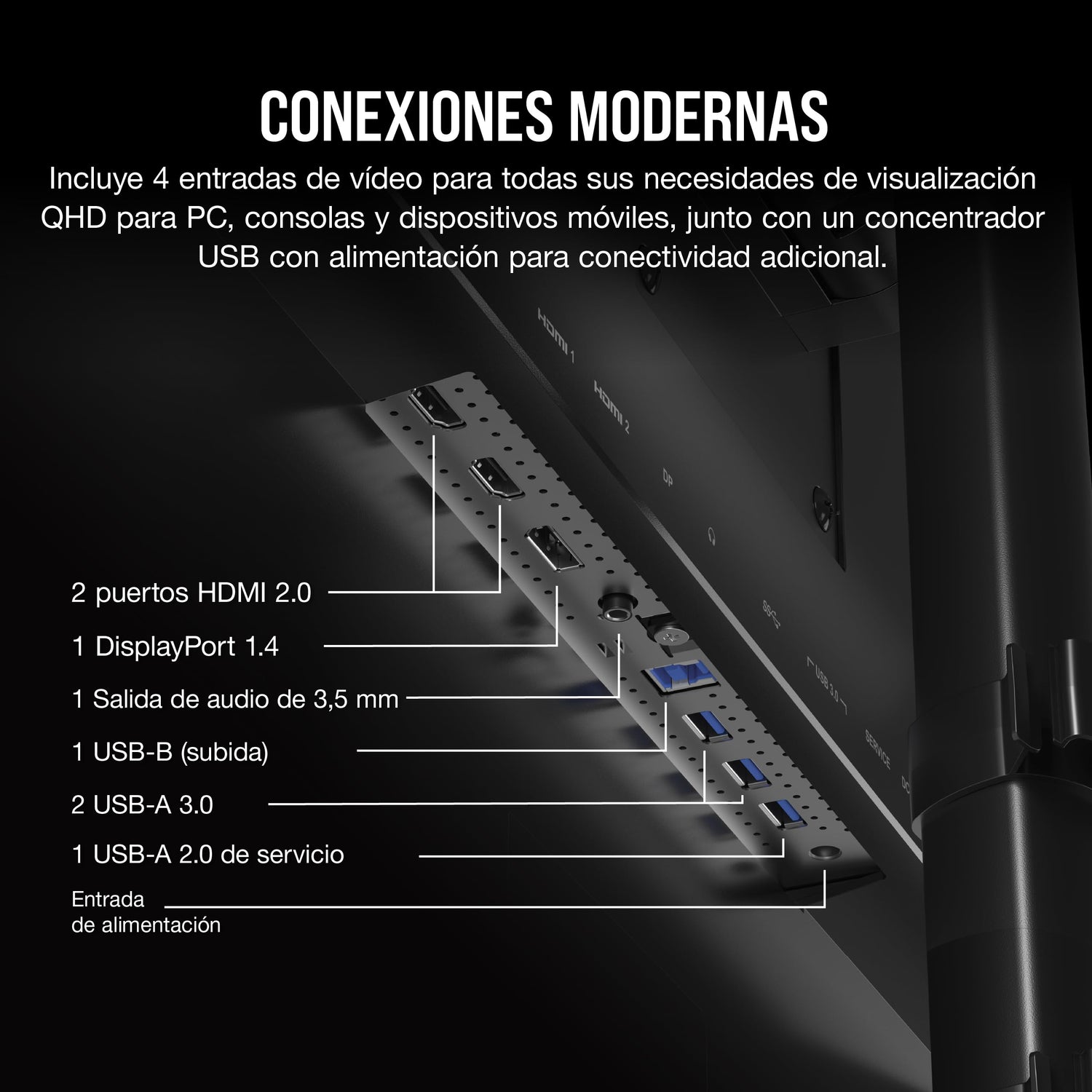 Corsair XENEON 315QHD165 Monitor de Juegos IPS de 32 Pulgadas - 2560 x 1440, 165 Hz, 1 ms, Compatible con NVIDIA G-Sync, AMD FreeSync Premium, HDR Ready, DisplayPort, HDMI 2.0, USB 3.0 - Negro