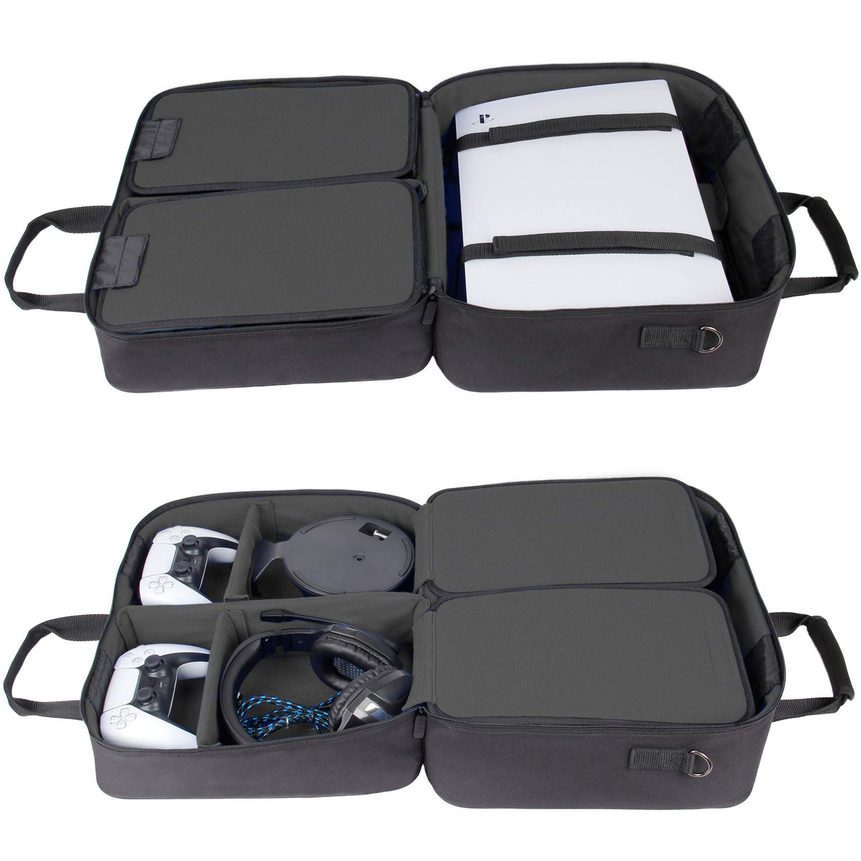 USA Gear PS5 Case - Funda De Consola Compatible con Playstation 5 Y PS5 Edición Digital con Interior Personalizable para Controlador De Playstation, Juegos, Auriculares Gaming Y Accesorios (Negro)