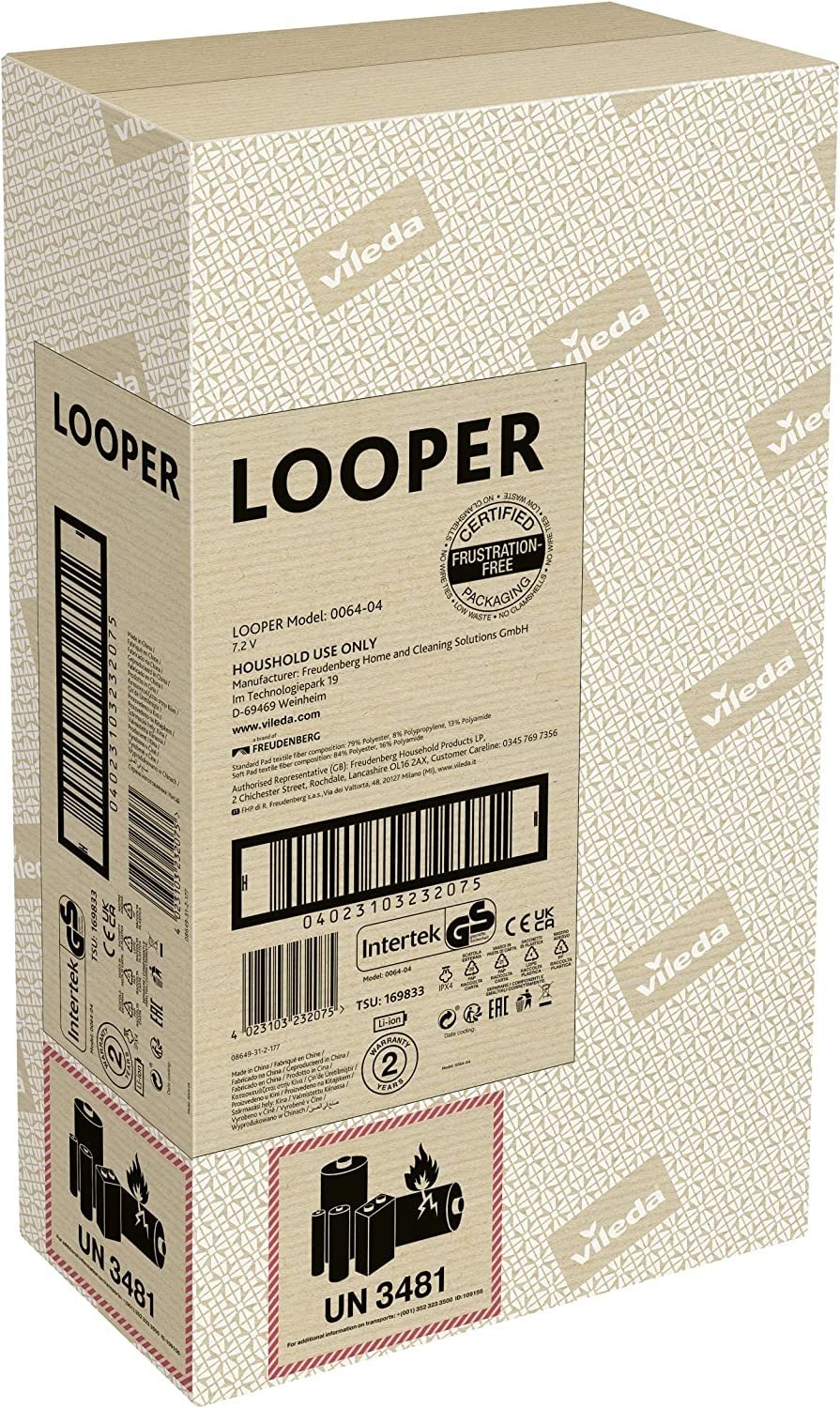 Vileda Looper, fregona eléctrica con Spray inalámbrica para una Limpieza sin Esfuerzo. Óptimo para Limpiar Esquinas y Debajo de los Muebles y Eliminar hasta el 99,9% de bacterias y Virus*