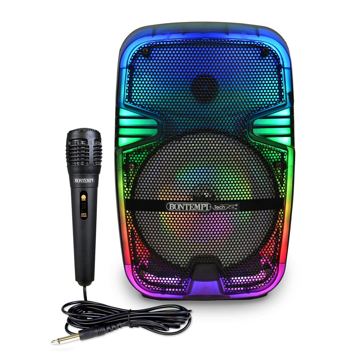 Bontempi | Altavoz Acústico Luminoso Inalámbrico con Micrófono y Luces RGB, Mando a Distancia, Pantalla, Función TWS, 37x24x19.5 cm