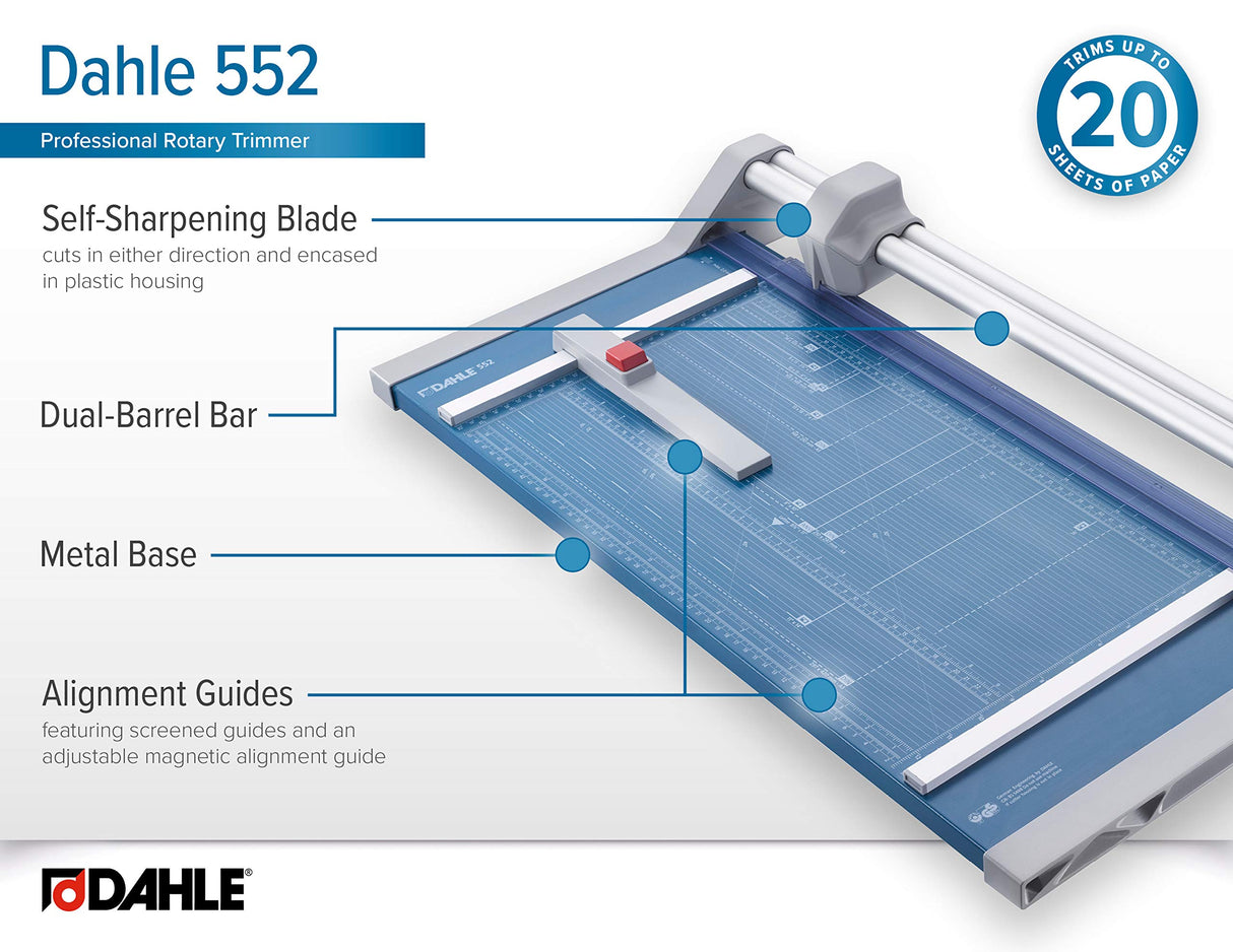 Dahle 552 Guillotina profesional A3 autoafilable, doble barra guía, pinza automática, cuchilla con protección de seguridad