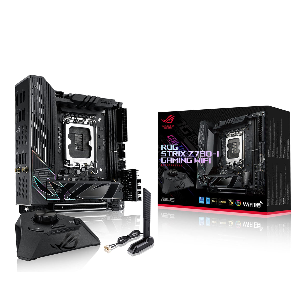 ASUS ROG STRIX Z790-I GAMING WIFI - Placa base Intel LGA 1700 Mini-ITX (VRM de 10 + 1 fases, DDR5, dos ranuras M.2, PCIe 5.0, WiFi 6E, Thunderbolt 4 y USB 3.2 Gen 2x2 tipo C)
