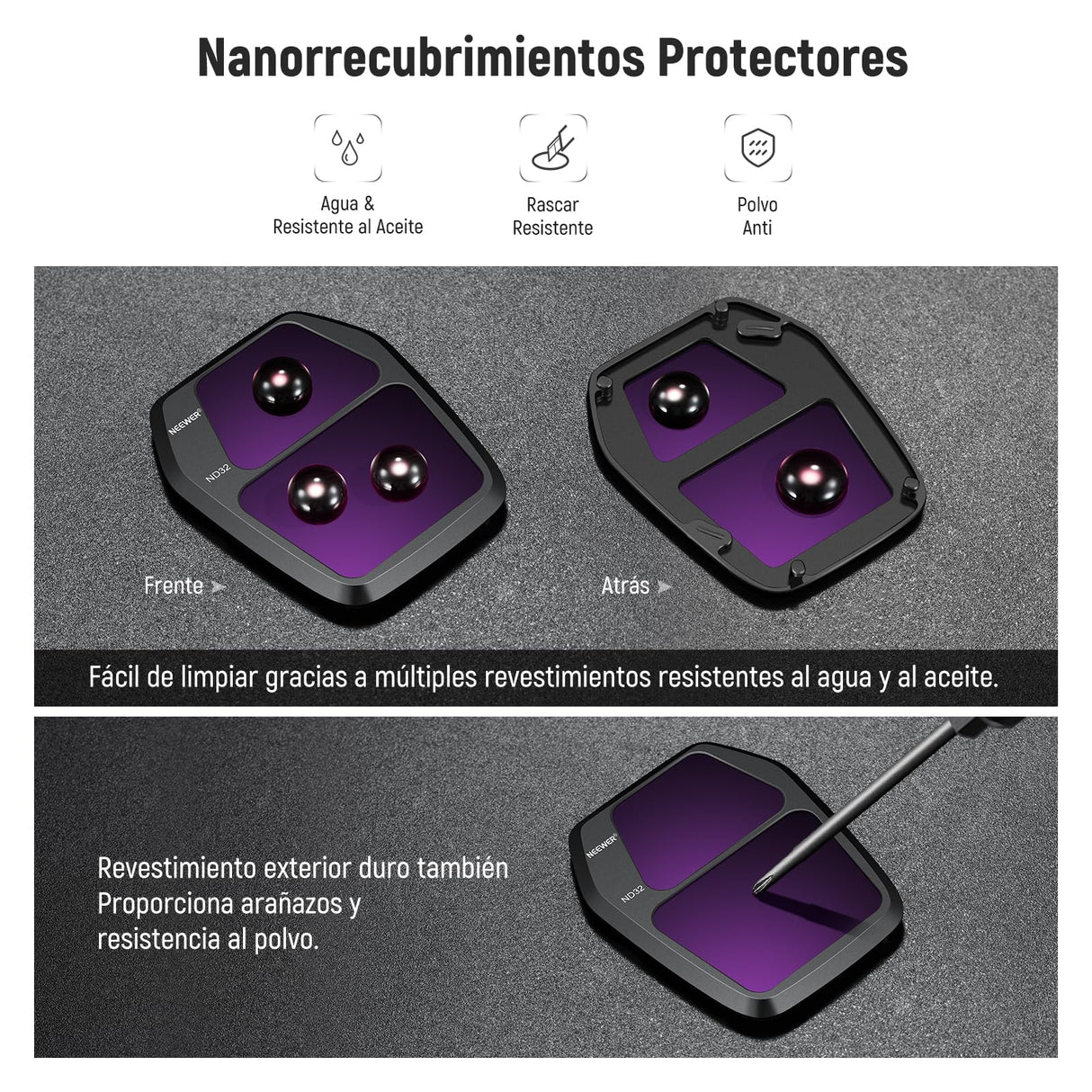 NEEWER Filtros ND Set Compatible con dji Air 3S, Paquete de 4 ND8+ND32+ND128+CPL Polarizador Circular de Densidad Neutra Accesorios para Drones Seguros Vidrio Óptico HD Multicapa Delgado, FL-A85