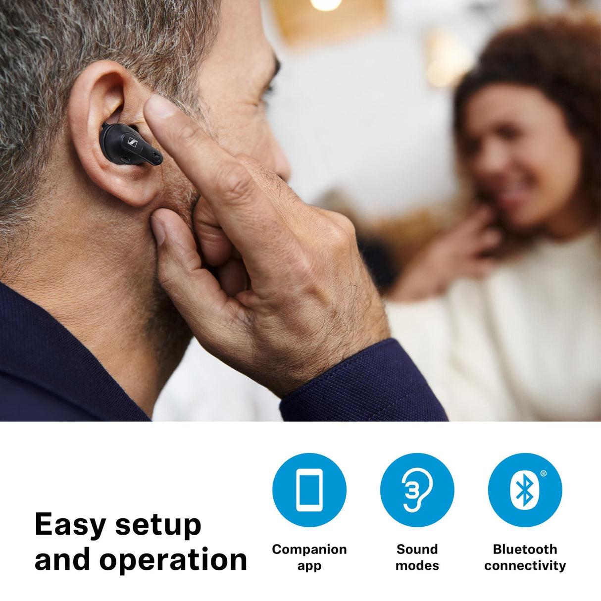 Sennheiser Conversation Clear Plus: solución auditiva con Bluetooth True Wireless para Mejorar el Habla con cancelación de Ruido Activa (Negro)