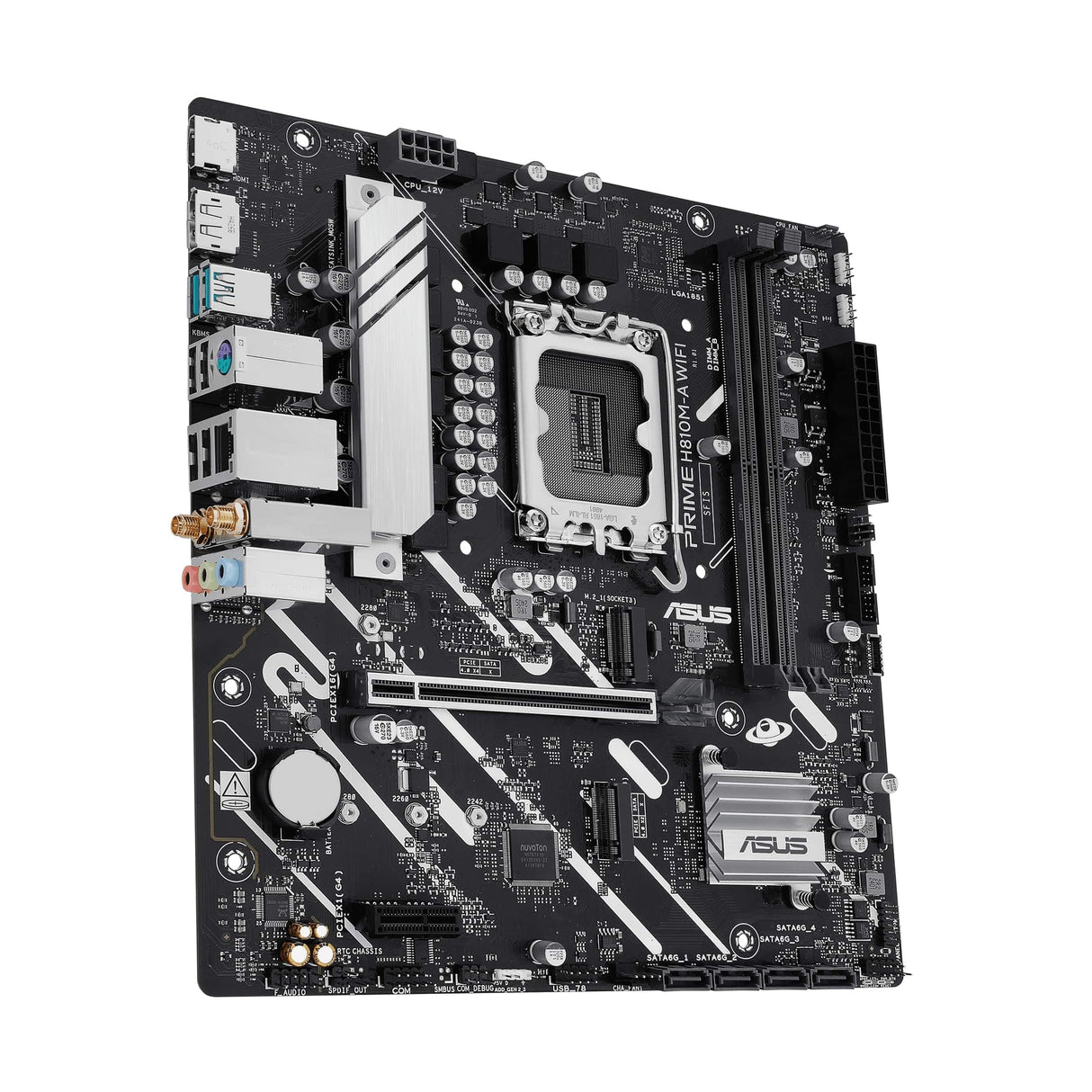 ASUS Prime H810M-A WiFi, Placa Base Intel mATX, 6+1+1+1 etapas de alimentación, Ranura DDR5, PCIe 4.0, 2 Ranuras M.2, WiFi 6E, Ethernet Intel 16 GB, DisplayPort, HDMI, USB-A 10 Gbps, USB-C 5 Gbps,